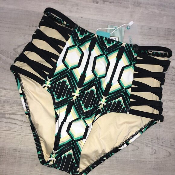 NWT Coastal Blue Green/Black Bikini Bottom XS - Picture 1 of 6